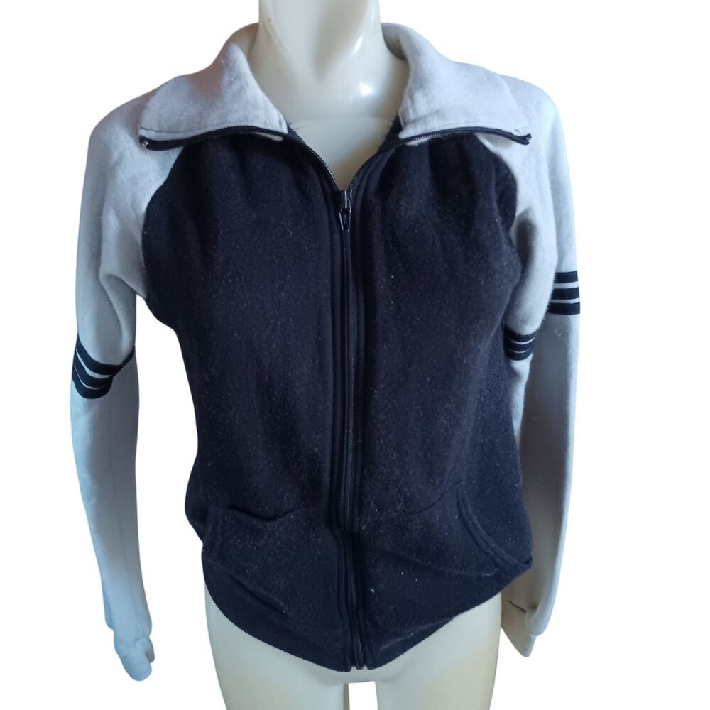 Vintage Women's Track Jacket Small 1980's Striped Nerdcore Acrylic Zip Knit